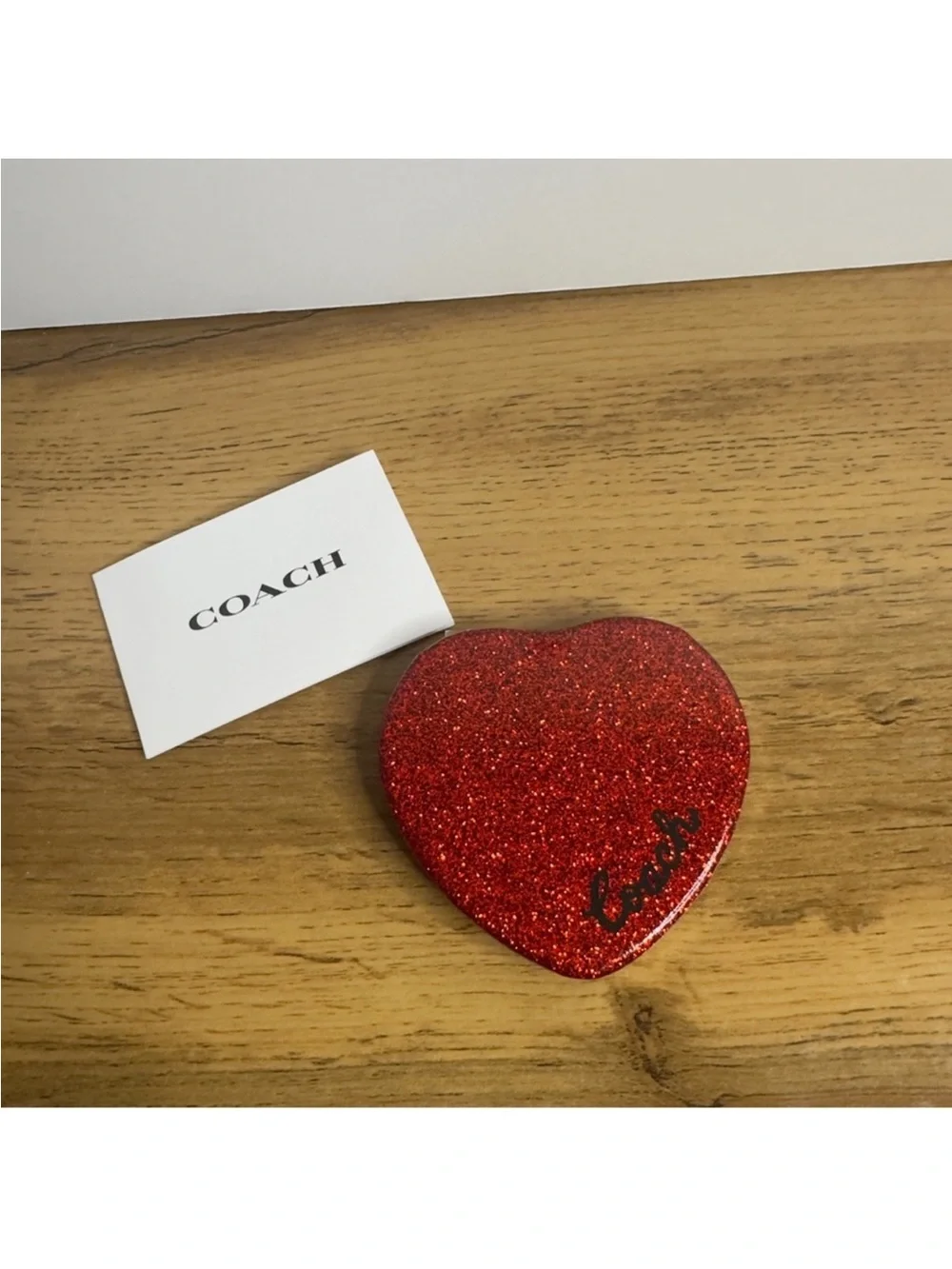 Coach Glitter Heart Compact Mirror - Burgundy